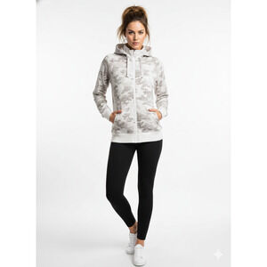 Athleta Triumph Printed Hoodie Full Zip Up Jacket Grey Gypsum Camo XL MSRP $118